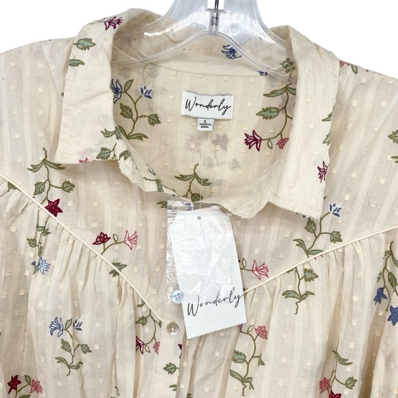 Wonderly Western Boho Floral Print Button Down Top New Cream Size Large - Picture 2 of 11